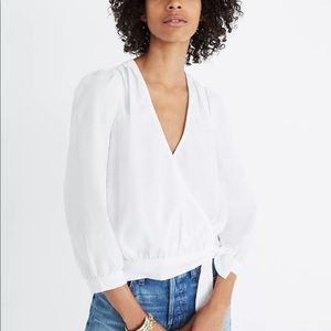 Madewell 🤍 White wrap top 100% cotton ☁️ cute casual minimalist